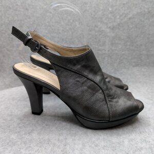 Naturalizer N5 Comfort Danby Silver Peep Toe Ankle Strap Heel Pumps Size 7.5M